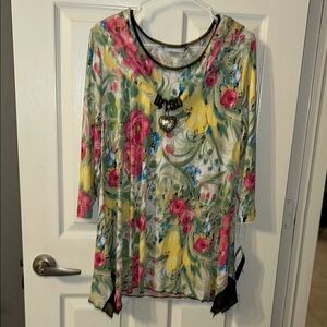 Peter Nygard Floral Tunic with Pink and Yellow Accents